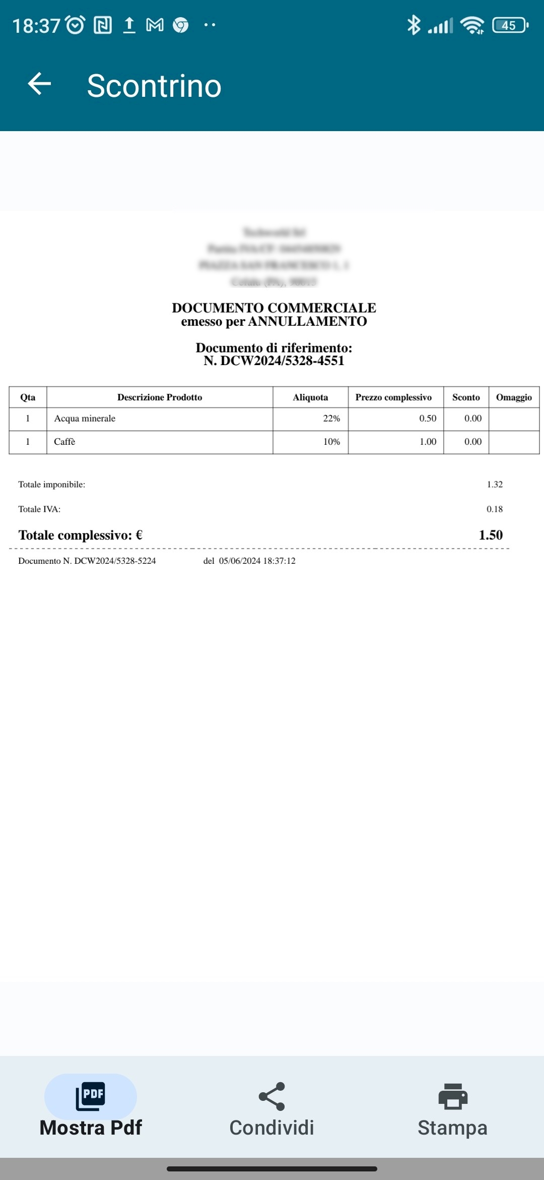 Documento commerciale emesso per annullamento